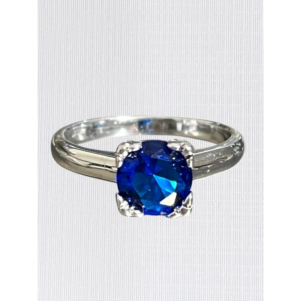 Blue Birthstone Solitaire Ring Size 9 Imitation Sapphire Silver Tone Jewelry